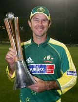 Ricky Ponting poses with the trophy after Australia won the Chappell-Hadlee Series 2-1 © Getty Images