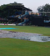 A dank scene at the Nairobi Gymkhana where Kenya's match against Zimbabwe was abandoned without a ball being bowled © CricInfo