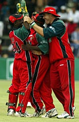 Zimbabwe celebrate as they close in on victory in the deciding ODI at Harare © AFP