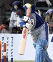 Sachin Tendulkar drives during his 88 for India A against India B in the Challenger Trophy final in Bangalore
